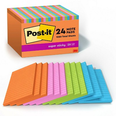 Post-it Super Sticky Note 4" x 6" Energy Boost Collection Lined 45 Sheets/Pad 24 Pads/Pack