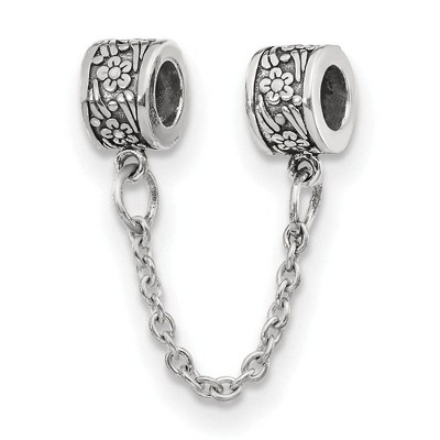 Black Bow Jewelry Sterling Silver Security Chain with Flower Bead Charms