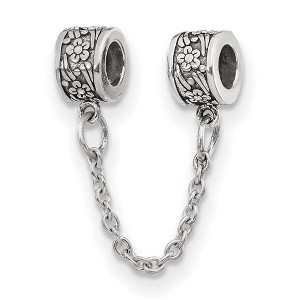 Black Bow Jewelry Sterling Silver Security Chain with Flower Bead Charms - 1 of 3