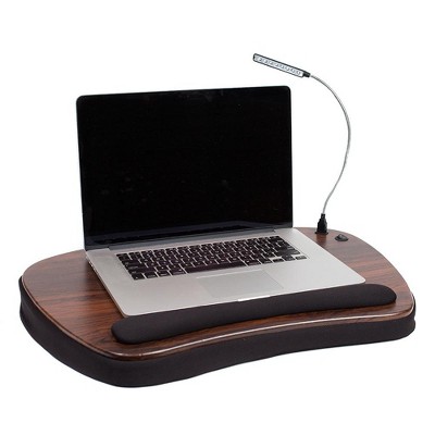 Oversized Brown and Black Wood Lap Desk with Memory Foam Cushion and USB Light
