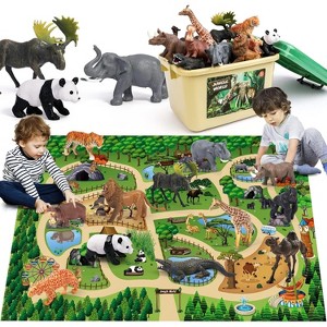 12-Piece Safari Animal Toys with Jumbo Play Mat, Realistic Jungle Figurines for Educational Play and Toddler Learning - 1 of 4