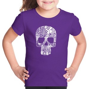 LA Pop Art Rock n Roll Skull - Girl's Word Art T-Shirt - 1 of 4