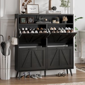 Shoe Cabinet with Flip Drawers, Narrow Freestanding Rack - 1 of 4