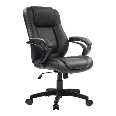 Eurotech Pembroke Mid Leather Executive Adjustable Office Desk Chair with Lumbar Support, Synchro-Tilt, Tilt Lock, and Adjustable Seat and Arms, Black