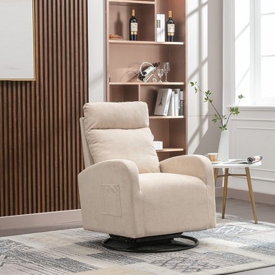 Glider Rocking Chair, Upholstery Comfortable Glider Chair, Metal Base Comfy Tall Back Rocking Armchair, Accent Reading Chair