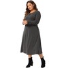Agnes Orinda Women's Plus Size Crew Neck Button Long Sleeve with Pockets Casual Midi T-Shirt Dress - 3 of 4