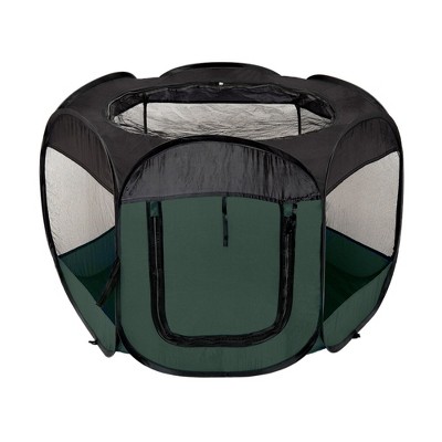 Hunter Green Portable Plastic Cat Playpen with Mesh Panels