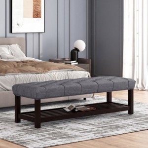 Elegant Tufted Bench,Ottoman Bench With Open Storage Shelf,Modern Fabric Upholstered Entryway Benches With Birch Wood Legs-Cuddlewood - 1 of 4