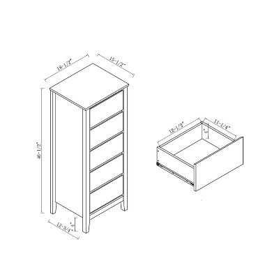 White and Gold 5-Drawer Tall Chest with Faux Trim