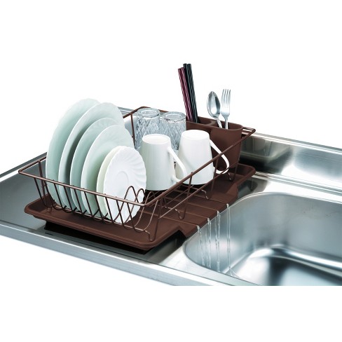 Home Basics 3 Piece Rust-resistant Vinyl Dish Drainer With Self-draining  Drip Tray, Brown : Target