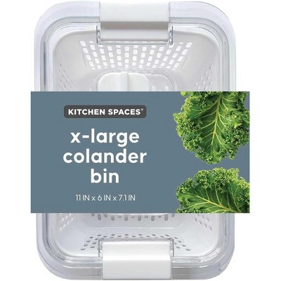 Kitchen Spaces Colander Bin, Produce Saver, Fridge Organizer With Lid, Wash, Strain and Store