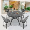 5-Piece Patio Set: Round Table & 4 Chairs - Cast Aluminum, All-Weather/Umbrella Hole & Adjustable Legs for Balcony/Backyard - 2 of 4