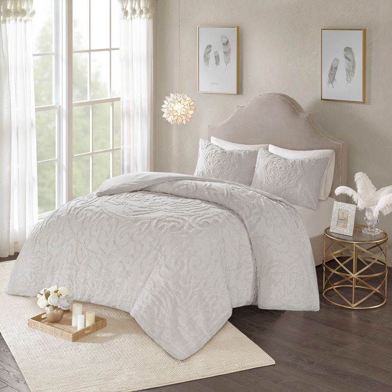 Cecily Tufted Cotton Chenille Medallion Duvet Cover Set, 3 of 12