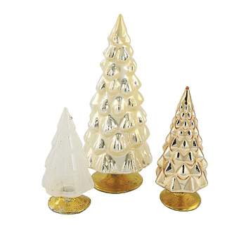 Cody Foster 6.5 Inch Small Neutral Hue Trees Christmas Textured Silver White Village Decor Tree Sculptures