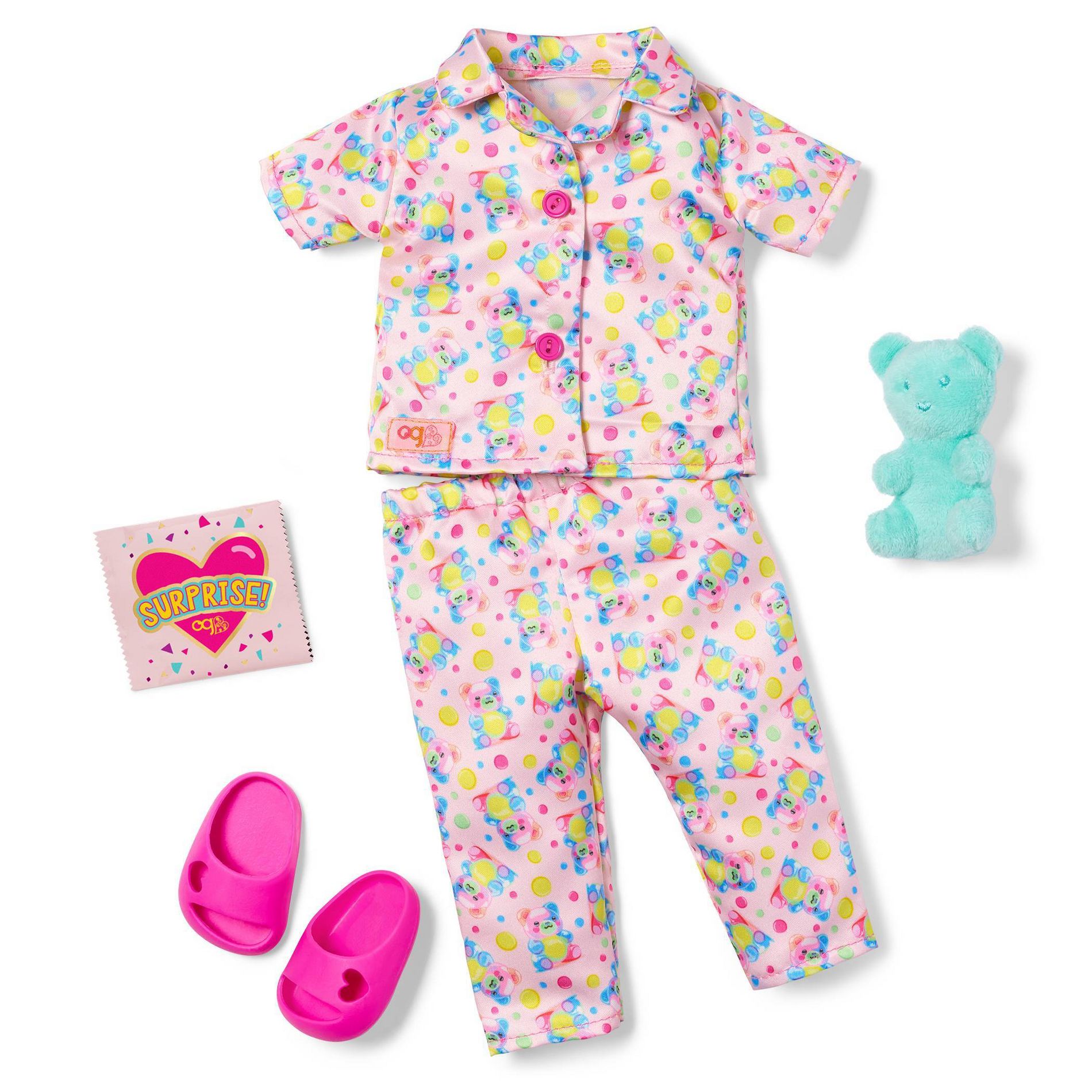 Our Generation Snuggly Bears Surprise Pajama Outfit for 18" Dolls with Mystery Bag and Accessories