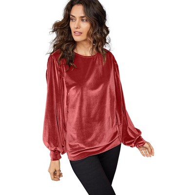 ellos Women's Plus Size Full Sleeve Velour Top