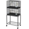 PawHut Double Stackable Bird Cage w/ Stand, Wooden Swing, Rope Ladder & Wheels for Canaries, Lovebirds, Budgie Cage w/ Storage Shelf, Removable Tray - 4 of 4