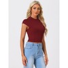 Allegra K Women's Casual Slim Fit Crew Neck Cap Sleeves Basic Solid Tops - 2 of 4