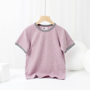 MyKids-Usa Baby Striped Pattern Crewneck Short Sleeve Cotton T-Shirt - 1 of 4