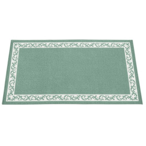 Washable Non-Slip Accent Rug, Floral Scroll, Beige and White, 26 x 45 