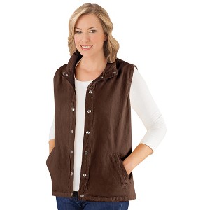 Collections Etc Snap Front and Cinch Back Sleeveless Vest with Front Slant Pockets - Flattering Layering Piece for Outfit - 1 of 4