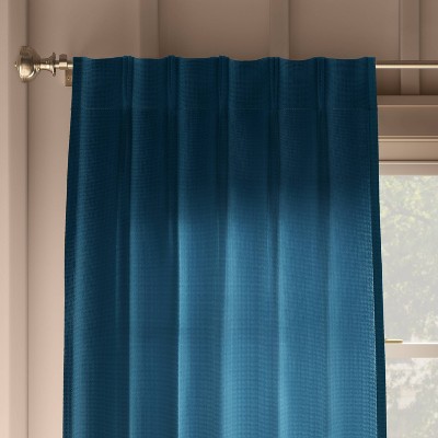 34"x84" Light Filtering Pebble Satin Curtain Panel with Pinch Pleat Constellation Blue - Threshold™: Luxury Woven Decor