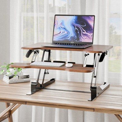 30" Dark Walnut Woodgrain Steel Standing Desk Converter