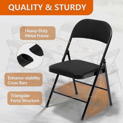 Black Iron and Plastic Folding Chairs Set of 4