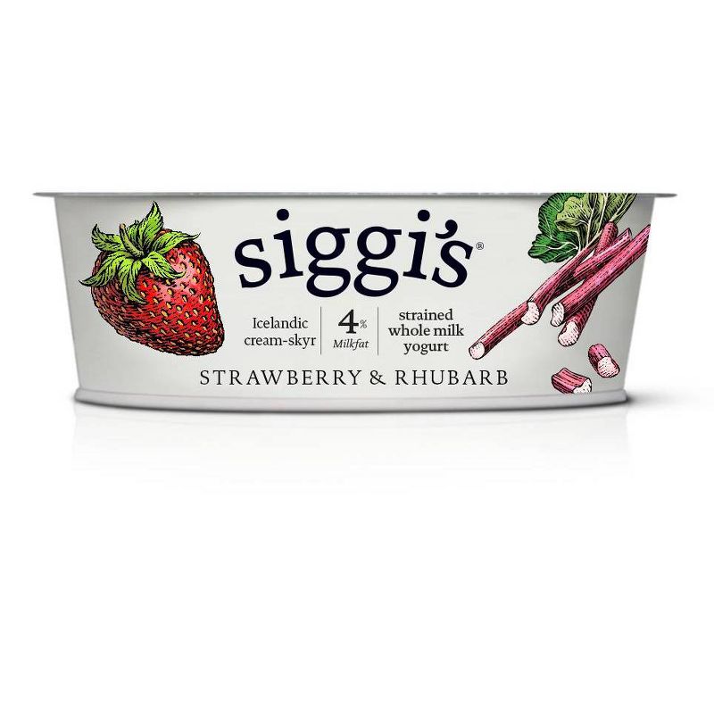 Siggi&#39;s 4% Whole Milk Strawberry Rhubarb Icelandic-Style Skyr Yogurt - 4.4oz, 1 of 6