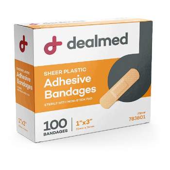 Dealmed 1" x 3" Sheer Adhesive Bandages with Non-Stick Pad, Latex Free Wound Care, 100 Count (Pack of 1)