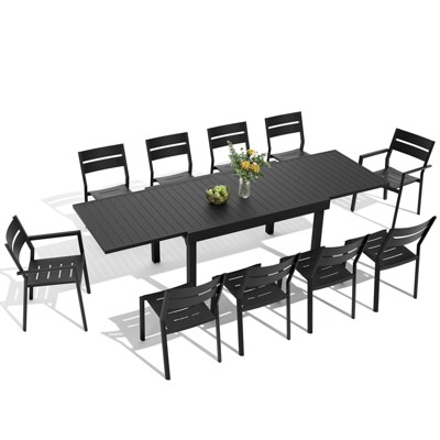Crestlive Products 7pc 82.68in Aluminum Patio Dining Set Extendable Aluminum Top Table and 6 Chairs  Black for Outdoor Pool Lawn