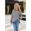 Womens Striped Sweatshirts Crew Neck Side Slit Sweatshirts Faux V-Notch Stripes Long Sleeve T-Shirt Basic Tops Lightweigth All Season Tops - 4 of 4