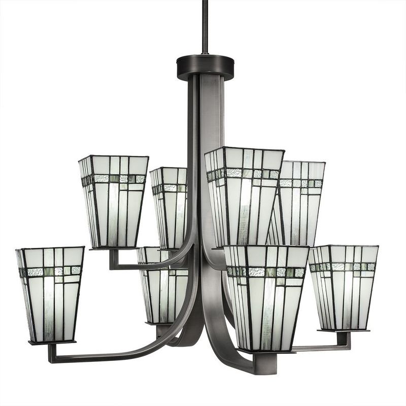 Toltec Lighting Apollo 8 - Light Chandelier in  Graphite with 5" Square New Deco Art Glass Shade, 1 of 2