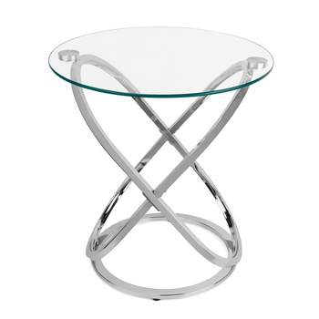 20.5" Round Galaxy Clear Tempered Glass End Table - Danya B.