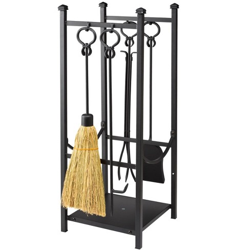 All In One Firewood Wood Rack With Fireplace Tool Set Black