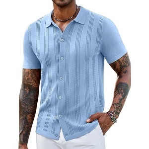 COOFANDY Men's Knit Shirts Short Sleeve Casual Button Down Polo Shirt Summer Beach Vacation Shirts - 1 of 4