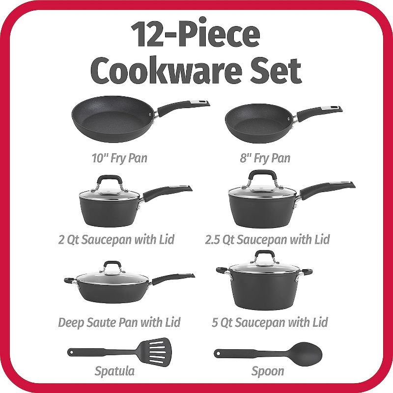 GoodCook 12-Piece Micro-Divot Nonstick Aluminum Cookware Set with Pans, Dutch Oven, Spoon and Turner, Black,Black, 2 of 8