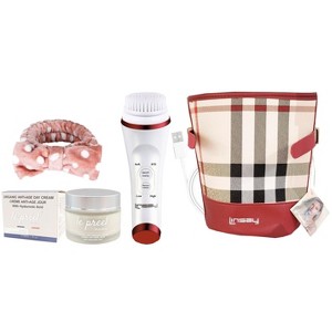 LINSAY UltraSonic Facial & Body cleansing Brush with Temperature control, SPA Bundle with Le preel Paris Organic Day Cream, Headband and Cosmetic Bag - 1 of 4