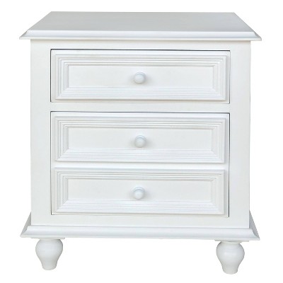 Benzara 27" Bedside Nightstand 2 Drawers with Classic Round Knobs Handcrafted White Wood White