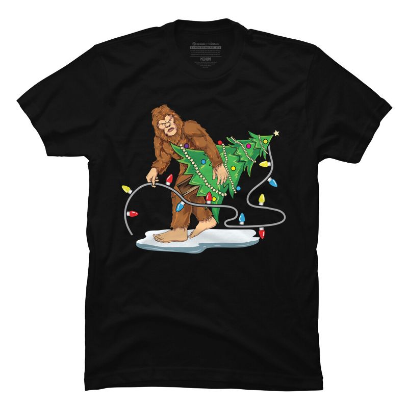 Men's Design By Humans Bigfoot Christmas Tree Sasquatch Santa Christmas Gift By amitsurti T-Shirt, 1 of 5