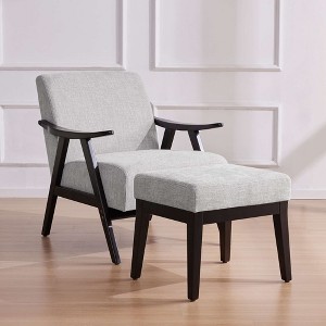 CAVINAS Linen Accent Chair with Mid-Height Backrest and Ottoman,Mid-Century Upholstered Living Room Chairs,Reading Chairs for Living Room - 1 of 4