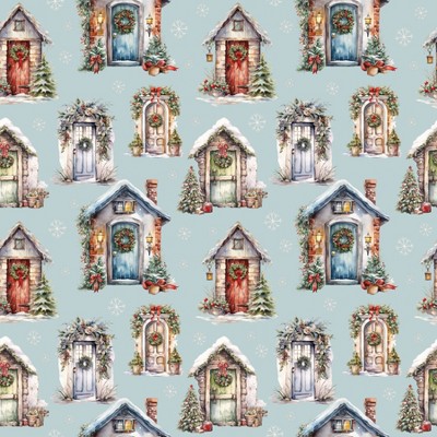 Waterleaf Paper Co. 100% Biodegradable, Compostable and Dissolvable Christmas Wrapping Paper, Christmas Doors, 18" W x 47" L (approx 6 sq-ft)