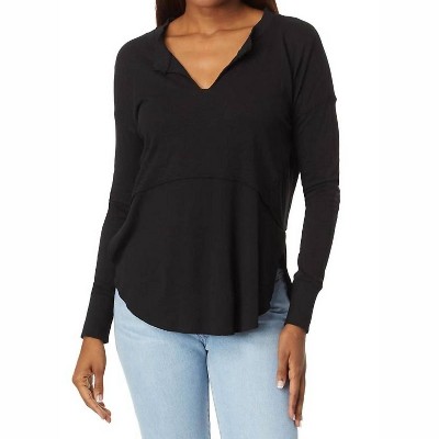 Women's Shirred Sleeve Split Neck Tee - bobi