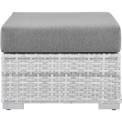 Light Gray Rattan and Aluminum Outdoor Patio Ottoman