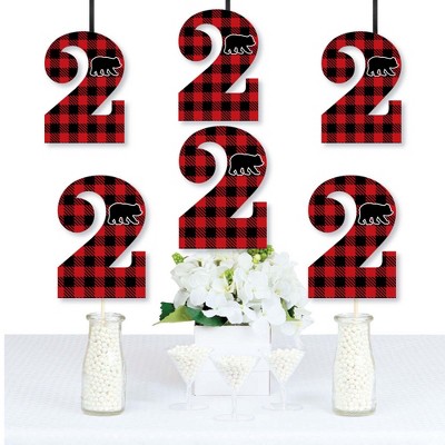 Big Dot of Happiness 2nd Birthday Lumberjack - Channel The Flannel - Two Shaped Decor DIY Buffalo Plaid Second Birthday Party Essentials - Set of 20