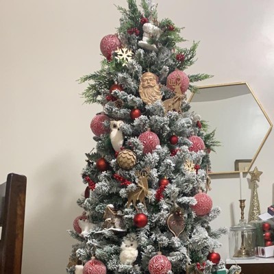 6.5ft Puleo Pre-lit Flocked Virginia Pine Christmas Tree With 300 Clear ...