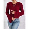 Women's Elegant Blouses Sweater Knit Top Crew Neck T - Shirt with Bell Sleeves - 4 of 4