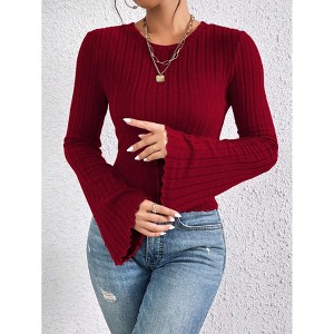 Women's Sweater Tops Casual Long Sleeve T - Shirt with Bell Cuffs - 1 of 4