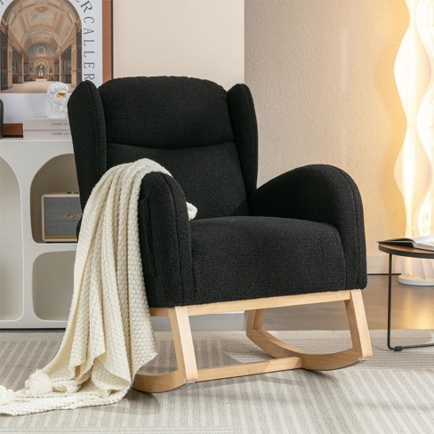 Black Wooden Legs Rocking Chair Porch Rocking Chairs dormitory Rocking Chair With Storage indoor Rocker Chair For Small Spaces apartment maison Boucle Target