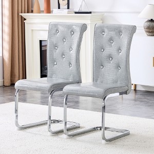 KTMBDW Modern Dining Chairs, Upholstered Kitchen Chairs with Crystal Buckle Design, Faux Leather for Living Room Lounge - 1 of 4